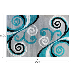 English Elm Valli Contemporary Abstract Area Rug - Soft Olefin with Jute Backing for High-Traffic Spaces Turquoise 5' x 7' OKR-RG1100-57-TQ-GG