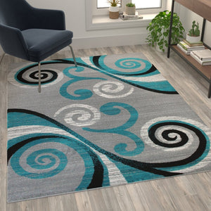 English Elm Valli Contemporary Abstract Area Rug - Soft Olefin with Jute Backing for High-Traffic Spaces Turquoise 5' x 7' OKR-RG1100-57-TQ-GG