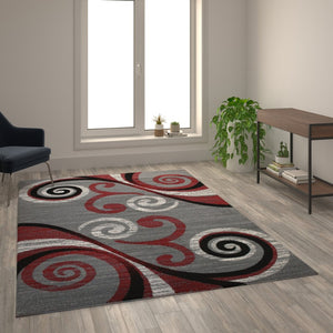 English Elm Valli Contemporary Abstract Area Rug - Soft Olefin with Jute Backing for High-Traffic Spaces Red 6' x 9' OKR-RG1100-69-RD-GG