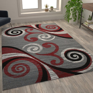 English Elm Valli Contemporary Abstract Area Rug - Soft Olefin with Jute Backing for High-Traffic Spaces Red 6' x 9' OKR-RG1100-69-RD-GG