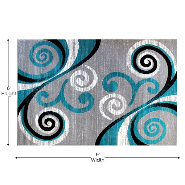 English Elm Valli Contemporary Abstract Area Rug - Soft Olefin with Jute Backing for High-Traffic Spaces Turquoise 6' x 9' OKR-RG1100-69-TQ-GG