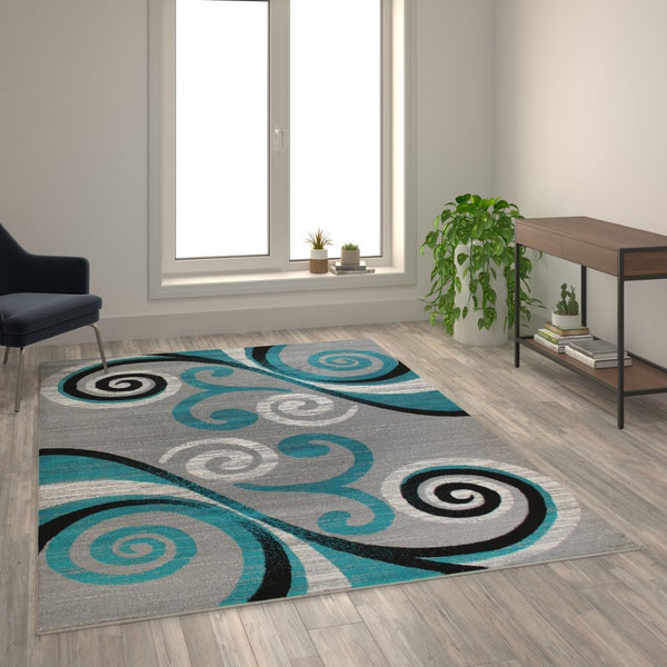 English Elm Valli Contemporary Abstract Area Rug - Soft Olefin with Jute Backing for High-Traffic Spaces Turquoise 6' x 9' OKR-RG1100-69-TQ-GG