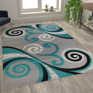 English Elm Valli Contemporary Abstract Area Rug - Soft Olefin with Jute Backing for High-Traffic Spaces Turquoise 6' x 9' OKR-RG1100-69-TQ-GG