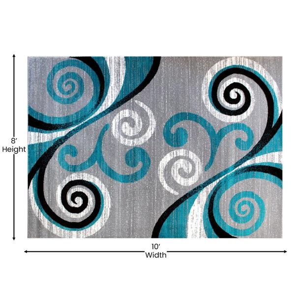 English Elm Valli Contemporary Abstract Area Rug - Soft Olefin with Jute Backing for High-Traffic Spaces Turquoise 8' x 10' OKR-RG1100-810-TQ-GG