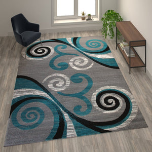 English Elm Valli Contemporary Abstract Area Rug - Soft Olefin with Jute Backing for High-Traffic Spaces Turquoise 8' x 10' OKR-RG1100-810-TQ-GG