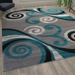 English Elm Valli Contemporary Abstract Area Rug - Soft Olefin with Jute Backing for High-Traffic Spaces Turquoise 8' x 10' OKR-RG1100-810-TQ-GG