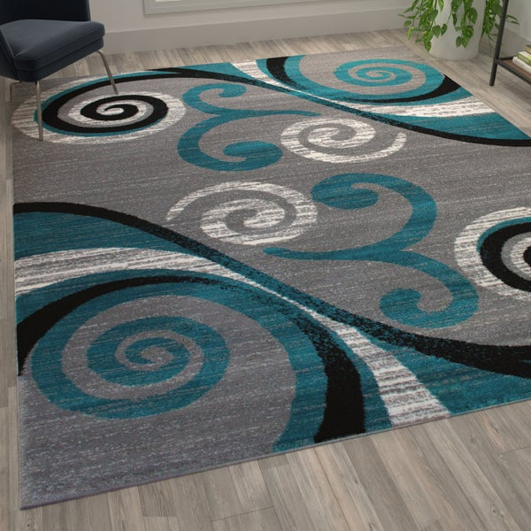 English Elm Valli Contemporary Abstract Area Rug - Soft Olefin with Jute Backing for High-Traffic Spaces Turquoise 8' x 10' OKR-RG1100-810-TQ-GG