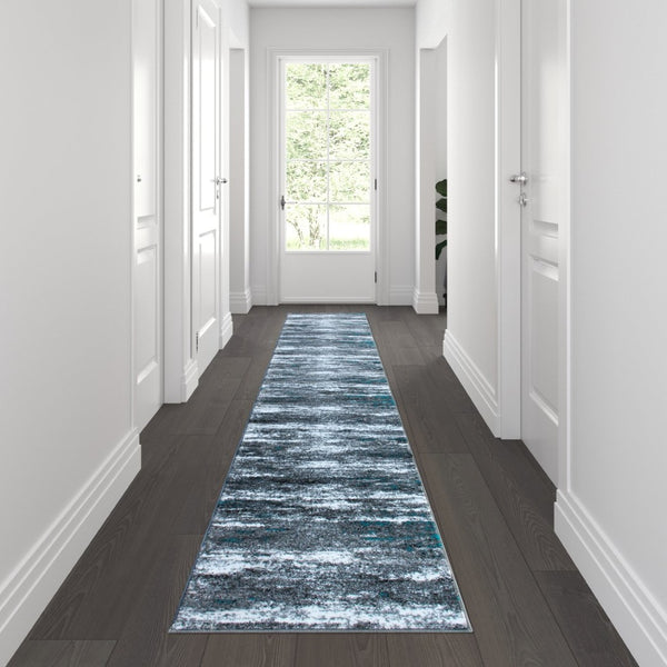 English Elm Marian Collection Distressed Modern Runner Rug for Entryways, Hallways, and Living Spaces Turquoise 2' x 11' OKR-RG1102-211-TQ-GG