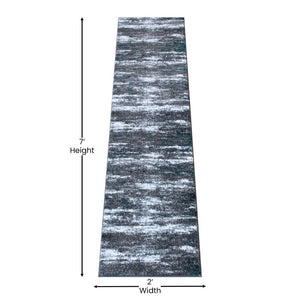 English Elm Marian Collection Distressed Modern Runner Rug for Entryways, Hallways, and Living Spaces Turquoise 2' x 7' OKR-RG1102-27-TQ-GG