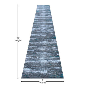 English Elm Marian Collection Distressed Modern Runner Rug for Entryways, Hallways, and Living Spaces Turquoise 3' x 16' OKR-RG1102-316-TQ-GG