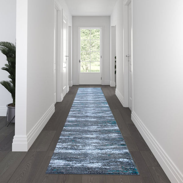 English Elm Marian Collection Distressed Modern Runner Rug for Entryways, Hallways, and Living Spaces Turquoise 3' x 16' OKR-RG1102-316-TQ-GG