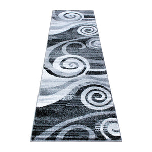 English Elm Cirrus Collection Contemporary Swirl Pattern Olefin Area Rug for Stylish Entryways and Living Spaces Grey 2' x 7' OKR-RG1103-27-GY-GG