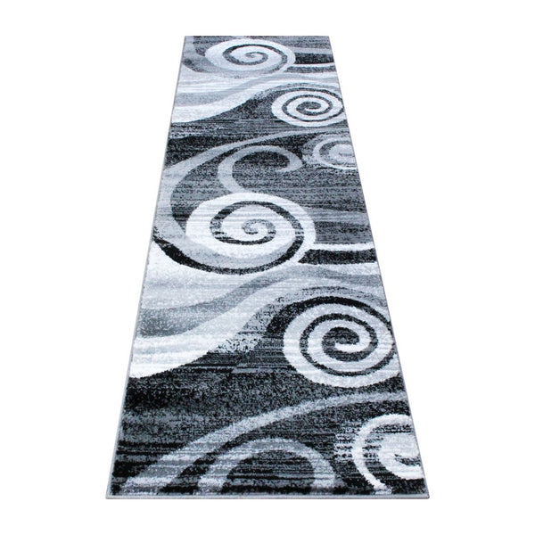 English Elm Cirrus Collection Contemporary Swirl Pattern Olefin Area Rug for Stylish Entryways and Living Spaces Grey 2' x 7' OKR-RG1103-27-GY-GG