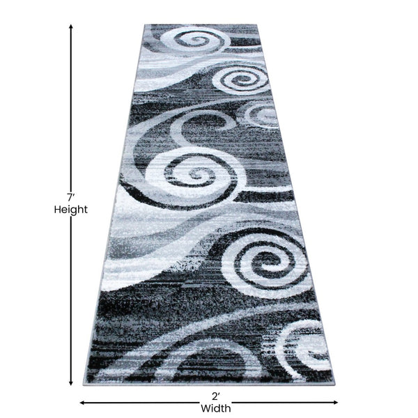 English Elm Cirrus Collection Contemporary Swirl Pattern Olefin Area Rug for Stylish Entryways and Living Spaces Grey 2' x 7' OKR-RG1103-27-GY-GG