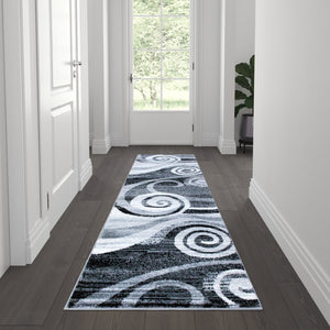 English Elm Cirrus Collection Contemporary Swirl Pattern Olefin Area Rug for Stylish Entryways and Living Spaces Grey 2' x 7' OKR-RG1103-27-GY-GG