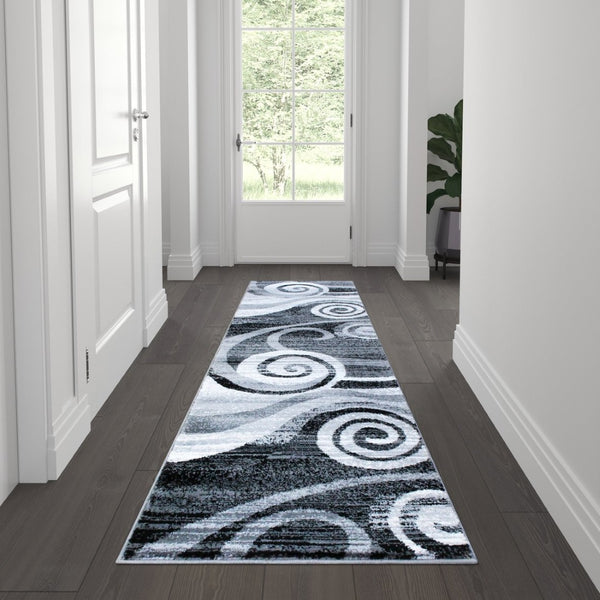 English Elm Cirrus Collection Contemporary Swirl Pattern Olefin Area Rug for Stylish Entryways and Living Spaces Grey 2' x 7' OKR-RG1103-27-GY-GG