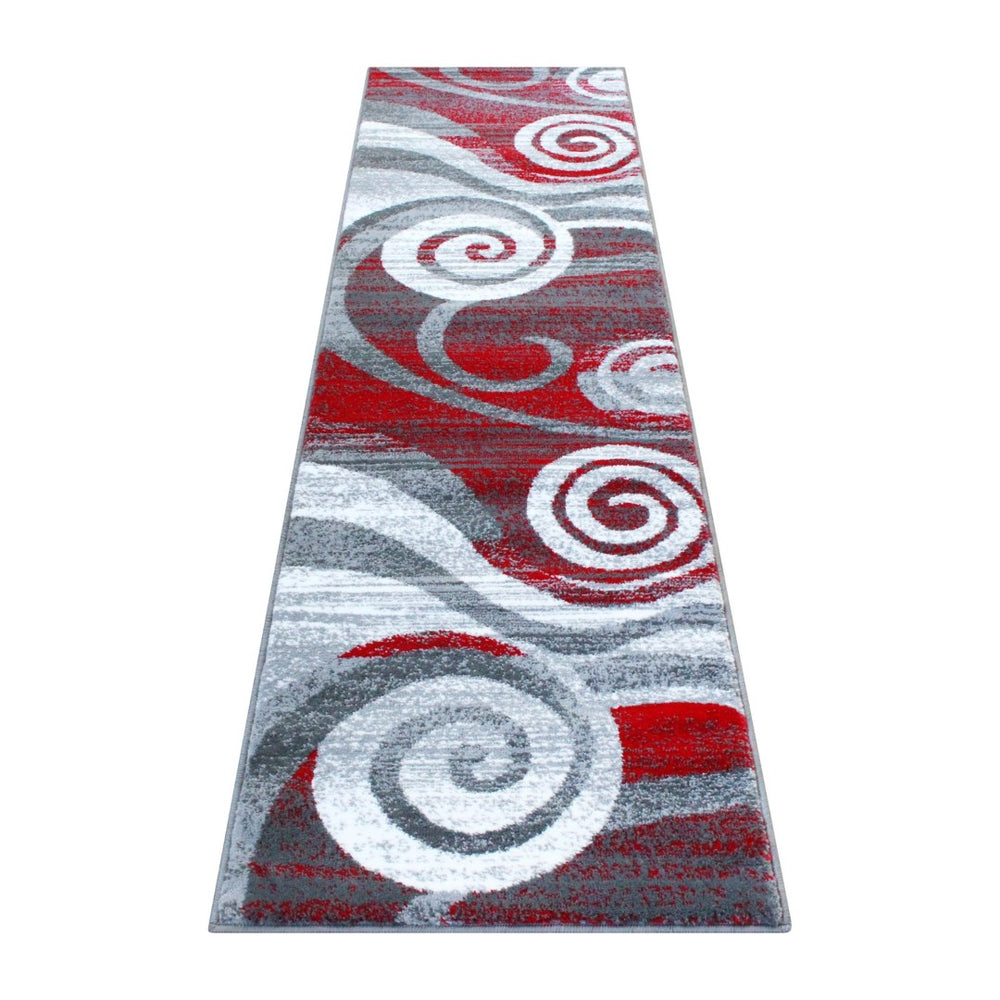 English Elm Cirrus Collection Contemporary Swirl Pattern Olefin Area Rug for Stylish Entryways and Living Spaces Red 2' x 7' OKR-RG1103-27-RD-GG
