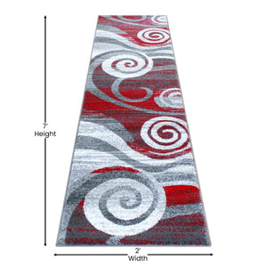 English Elm Cirrus Collection Contemporary Swirl Pattern Olefin Area Rug for Stylish Entryways and Living Spaces Red 2' x 7' OKR-RG1103-27-RD-GG