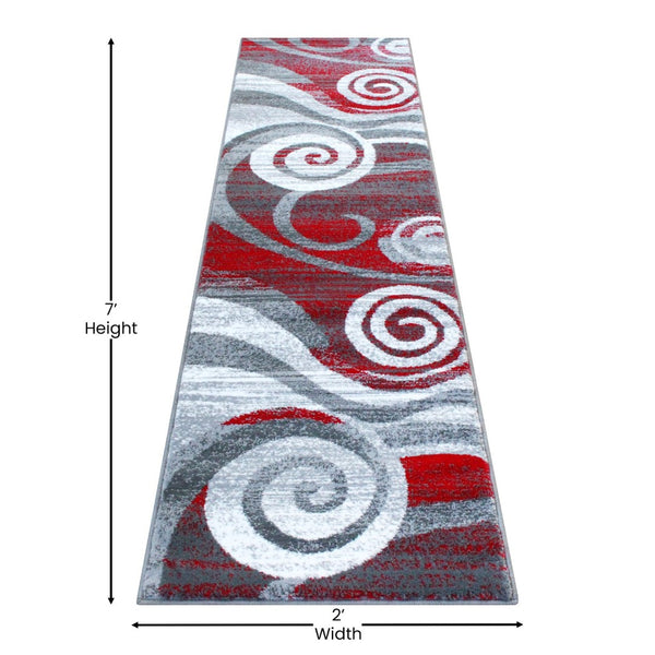English Elm Cirrus Collection Contemporary Swirl Pattern Olefin Area Rug for Stylish Entryways and Living Spaces Red 2' x 7' OKR-RG1103-27-RD-GG