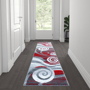 English Elm Cirrus Collection Contemporary Swirl Pattern Olefin Area Rug for Stylish Entryways and Living Spaces Red 2' x 7' OKR-RG1103-27-RD-GG