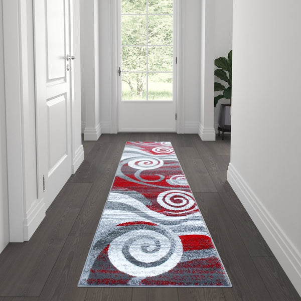 English Elm Cirrus Collection Contemporary Swirl Pattern Olefin Area Rug for Stylish Entryways and Living Spaces Red 2' x 7' OKR-RG1103-27-RD-GG