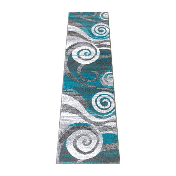 English Elm Cirrus Collection Contemporary Swirl Pattern Olefin Area Rug for Stylish Entryways and Living Spaces Turquoise 2' x 7' OKR-RG1103-27-TQ-GG