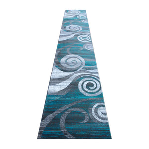 English Elm Cirrus Collection Contemporary Swirl Pattern Olefin Area Rug for Stylish Entryways and Living Spaces Turquoise 3' x 16' OKR-RG1103-316-TQ-GG