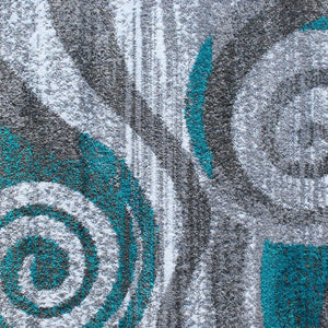 English Elm Cirrus Collection Contemporary Swirl Pattern Olefin Area Rug for Stylish Entryways and Living Spaces Turquoise 3' x 16' OKR-RG1103-316-TQ-GG