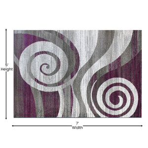 English Elm Cirrus Collection Contemporary Swirl Pattern Olefin Area Rug for Stylish Entryways and Living Spaces Purple 5' x 7' OKR-RG1103-57-PU-GG