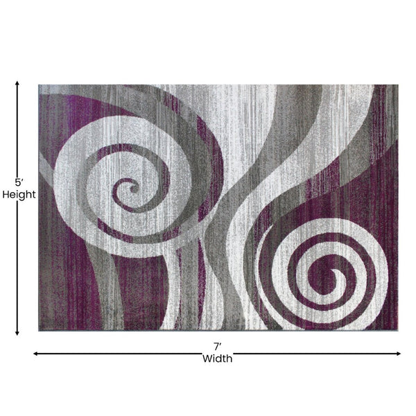 English Elm Cirrus Collection Contemporary Swirl Pattern Olefin Area Rug for Stylish Entryways and Living Spaces Purple 5' x 7' OKR-RG1103-57-PU-GG