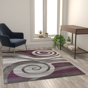 English Elm Cirrus Collection Contemporary Swirl Pattern Olefin Area Rug for Stylish Entryways and Living Spaces Purple 5' x 7' OKR-RG1103-57-PU-GG