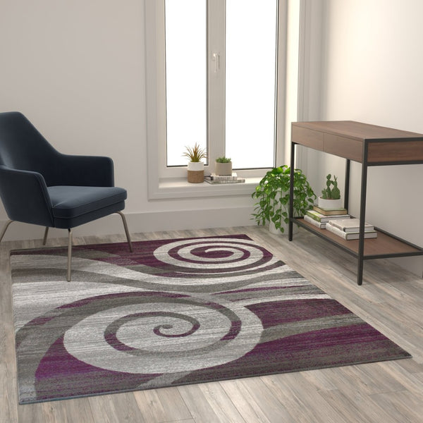 English Elm Cirrus Collection Contemporary Swirl Pattern Olefin Area Rug for Stylish Entryways and Living Spaces Purple 5' x 7' OKR-RG1103-57-PU-GG