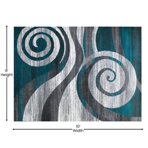 English Elm Cirrus Collection Contemporary Swirl Pattern Olefin Area Rug for Stylish Entryways and Living Spaces Turquoise 8' x 10' OKR-RG1103-810-TQ-GG