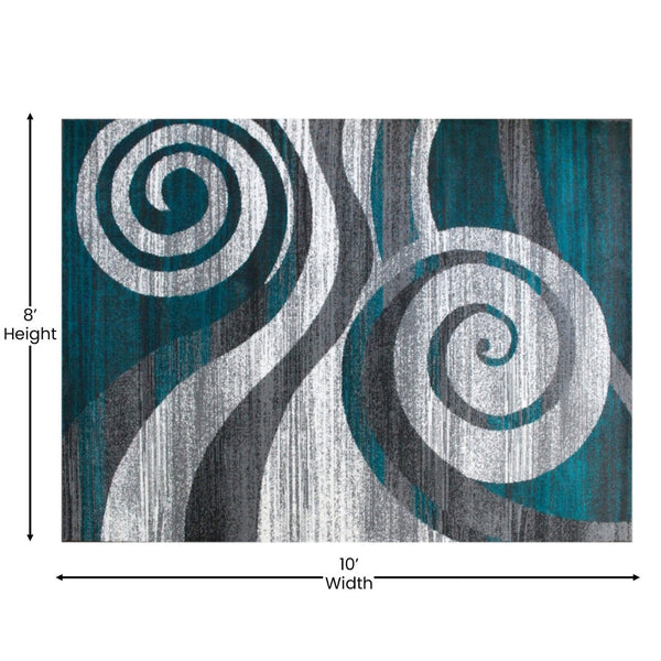 English Elm Cirrus Collection Contemporary Swirl Pattern Olefin Area Rug for Stylish Entryways and Living Spaces Turquoise 8' x 10' OKR-RG1103-810-TQ-GG