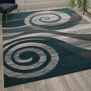 English Elm Cirrus Collection Contemporary Swirl Pattern Olefin Area Rug for Stylish Entryways and Living Spaces Turquoise 8' x 10' OKR-RG1103-810-TQ-GG
