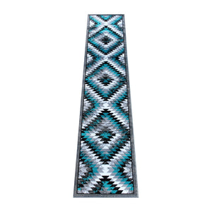 English Elm Teagan Collection Southwestern Runner Rug - Plush Olefin with Jute Backing for Entryway Style Turquoise 2' x 11' OKR-RG1106-211-TQ-GG