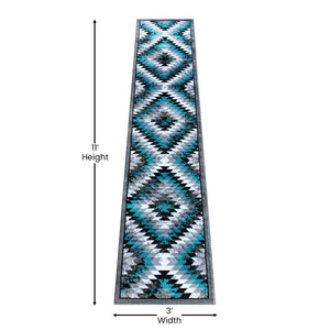 English Elm Teagan Collection Southwestern Runner Rug - Plush Olefin with Jute Backing for Entryway Style Turquoise 2' x 11' OKR-RG1106-211-TQ-GG