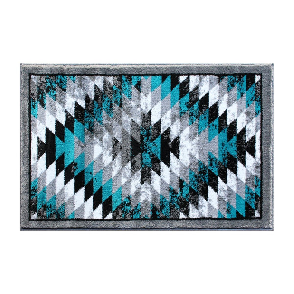 English Elm Teagan Collection Southwestern Runner Rug - Plush Olefin with Jute Backing for Entryway Style Turquoise 2' x 3' OKR-RG1106-23-TQ-GG
