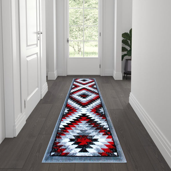 English Elm Teagan Collection Southwestern Runner Rug - Plush Olefin with Jute Backing for Entryway Style Red 2' x 7' OKR-RG1106-27-RD-GG