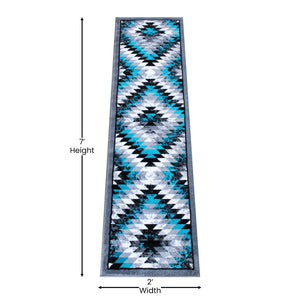 English Elm Teagan Collection Southwestern Runner Rug - Plush Olefin with Jute Backing for Entryway Style Turquoise 2' x 7' OKR-RG1106-27-TQ-GG