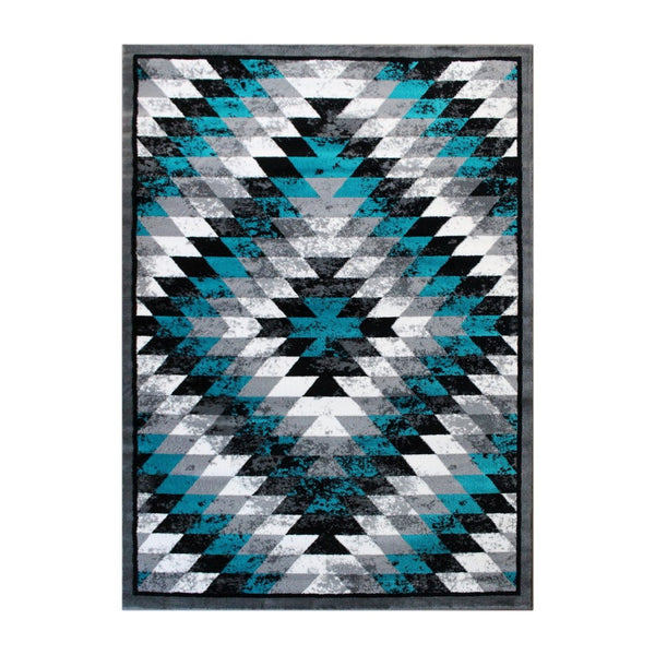 English Elm Teagan Collection Southwestern Runner Rug - Plush Olefin with Jute Backing for Entryway Style Turquoise 4' x 5' OKR-RG1106-45-TQ-GG