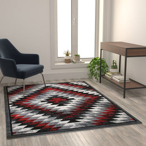 English Elm Teagan Collection Southwestern Runner Rug - Plush Olefin with Jute Backing for Entryway Style Red 5' x 7' OKR-RG1106-57-RD-GG