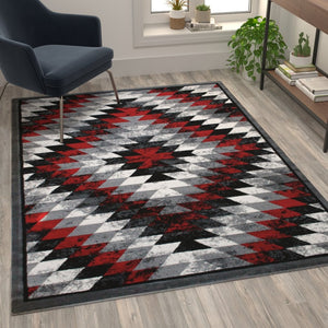 English Elm Teagan Collection Southwestern Runner Rug - Plush Olefin with Jute Backing for Entryway Style Red 5' x 7' OKR-RG1106-57-RD-GG