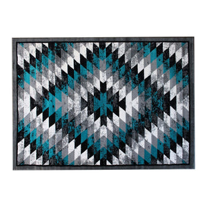 English Elm Teagan Collection Southwestern Runner Rug - Plush Olefin with Jute Backing for Entryway Style Turquoise 5' x 7' OKR-RG1106-57-TQ-GG