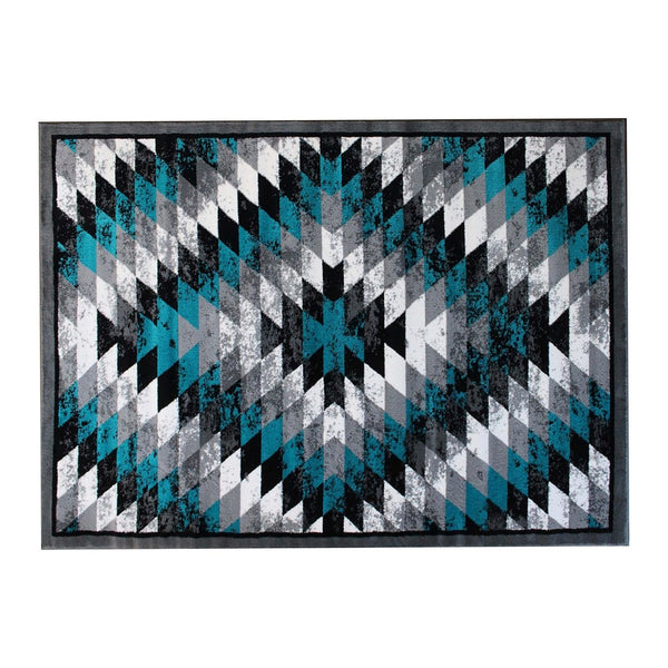English Elm Teagan Collection Southwestern Runner Rug - Plush Olefin with Jute Backing for Entryway Style Turquoise 5' x 7' OKR-RG1106-57-TQ-GG