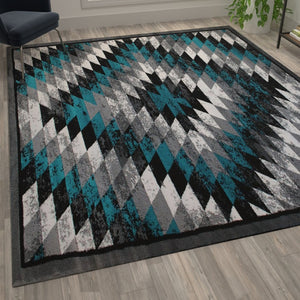 English Elm Teagan Collection Southwestern Runner Rug - Plush Olefin with Jute Backing for Entryway Style Turquoise 5' x 7' OKR-RG1106-57-TQ-GG