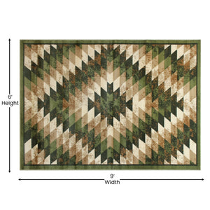 English Elm Teagan Collection Southwestern Runner Rug - Plush Olefin with Jute Backing for Entryway Style Green 6' x 9' OKR-RG1106-69-GN-GG
