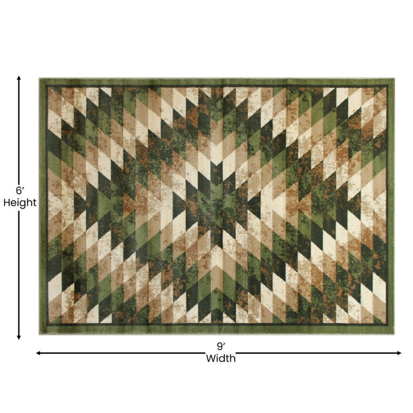 English Elm Teagan Collection Southwestern Runner Rug - Plush Olefin with Jute Backing for Entryway Style Green 6' x 9' OKR-RG1106-69-GN-GG