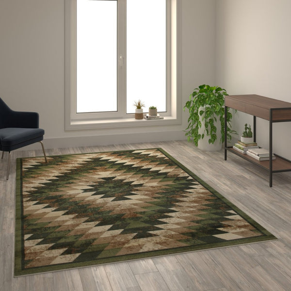 English Elm Teagan Collection Southwestern Runner Rug - Plush Olefin with Jute Backing for Entryway Style Green 6' x 9' OKR-RG1106-69-GN-GG