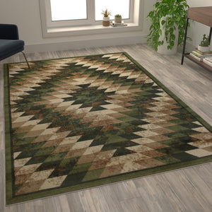 English Elm Teagan Collection Southwestern Runner Rug - Plush Olefin with Jute Backing for Entryway Style Green 6' x 9' OKR-RG1106-69-GN-GG